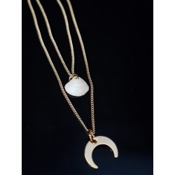 Collier double gold filled demi-lune coquillage